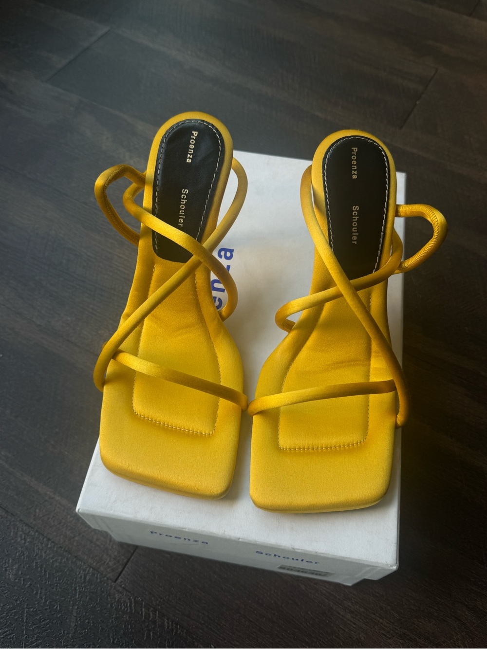Proenza Schouler Raso Yellow Strappy Square-Toe Sandals 39 NWT